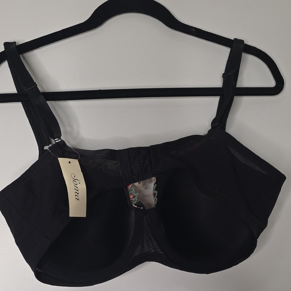 Soma Black Underwire Bra with Red Floral Embroidery - Picture 3 of 4